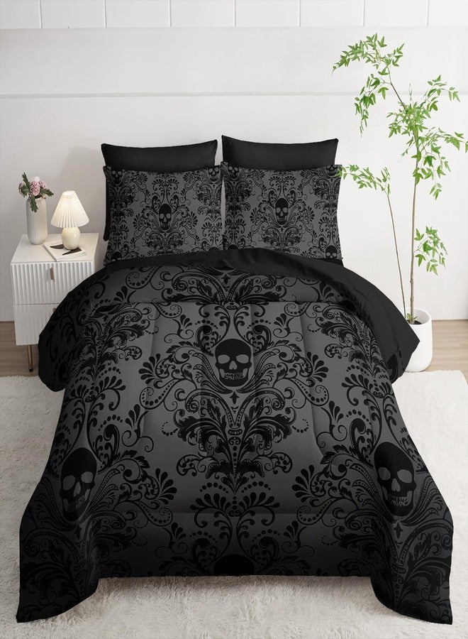 Tuzaovy Black Skull Comforter Set 7 Piece Queen Size Bed in A Bag,Goth Bedding for Room Decor,Soft Western Comforter Boho Hippie Bedding with Fitted Sheet,Flat Sheet, Pillowcases & Shams - Image 2