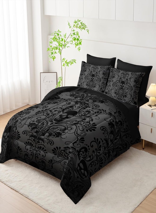 Tuzaovy Black Skull Comforter Set 7 Piece Queen Size Bed in A Bag,Goth Bedding for Room Decor,Soft Western Comforter Boho Hippie Bedding with Fitted Sheet,Flat Sheet, Pillowcases & Shams - Image 5