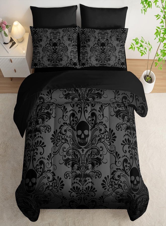 Tuzaovy Black Skull Comforter Set 7 Piece Queen Size Bed in A Bag,Goth Bedding for Room Decor,Soft Western Comforter Boho Hippie Bedding with Fitted Sheet,Flat Sheet, Pillowcases & Shams - Image 1