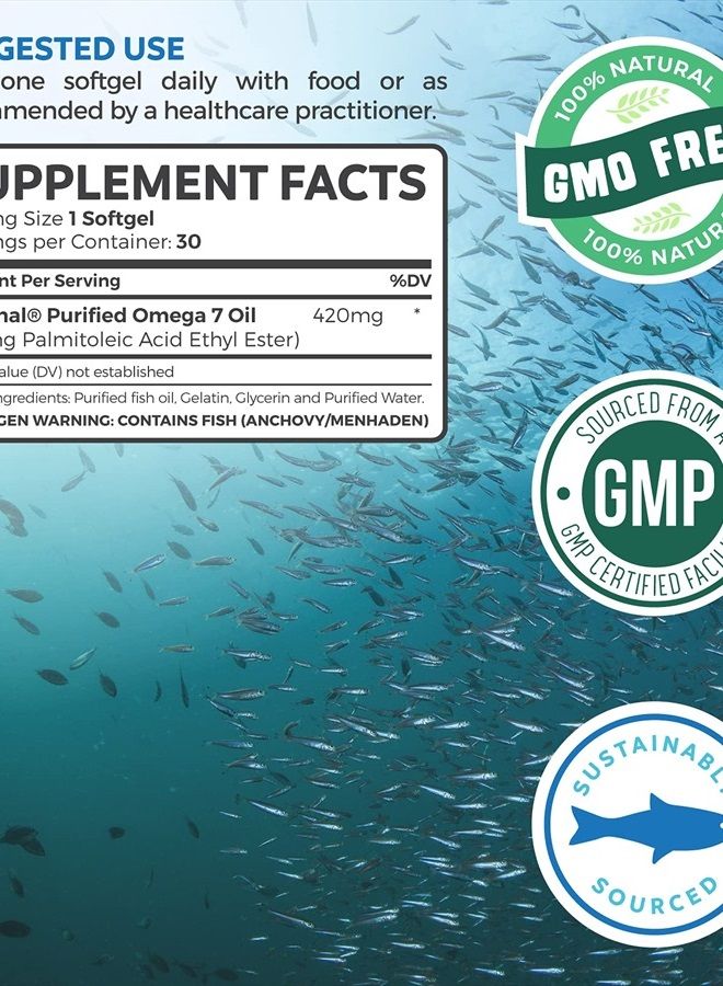Healths Harmony Purified Omega 7 Softgels (Non-GMO) Provinal Provides a Pure Omega 7 Supplement Made from Peruvian Anchovy - Fish Oil - All The Palmitoleic Acid EE Your Body Needs - 1 Month Supply - Image 2