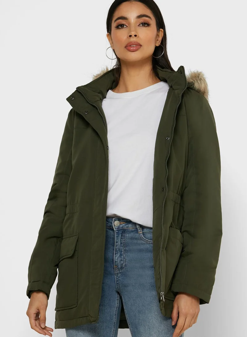 Jacqueline de Yong Faux Fur Detail Hooded Jacket for Women Best