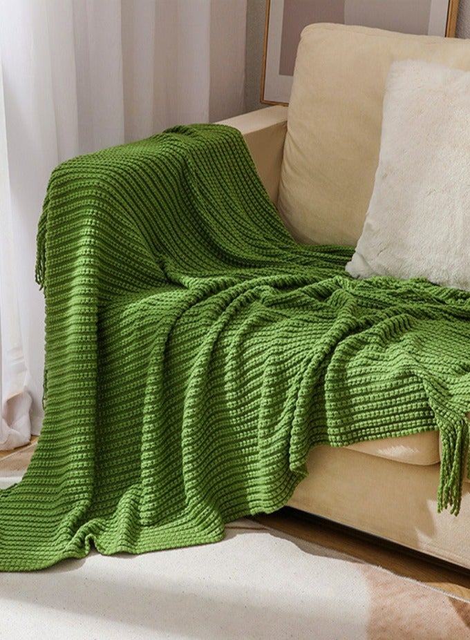 إسكدنيا نقي اللون شرابة تصميم محبوك بطانية ناعمة دافئة العشب الأخضر - Image 1