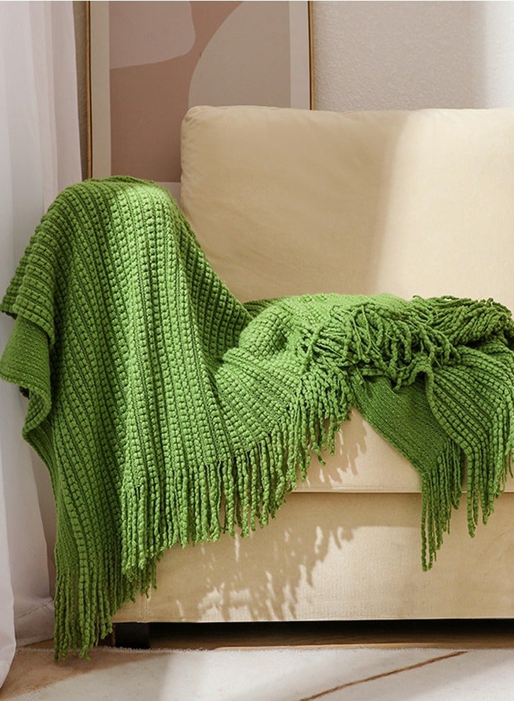 إسكدنيا نقي اللون شرابة تصميم محبوك بطانية ناعمة دافئة العشب الأخضر - Image 2