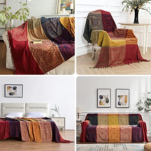Edcooy Boho Throw Blanket, Chenille Jacquard Tassels Throw Blankets for Bed Couch Soft Chair， Bohemian Fringe Tassels (Red, S:60x75 - Image 4