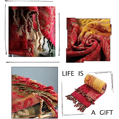 Edcooy Boho Throw Blanket, Chenille Jacquard Tassels Throw Blankets for Bed Couch Soft Chair， Bohemian Fringe Tassels (Red, S:60x75 - Image 5