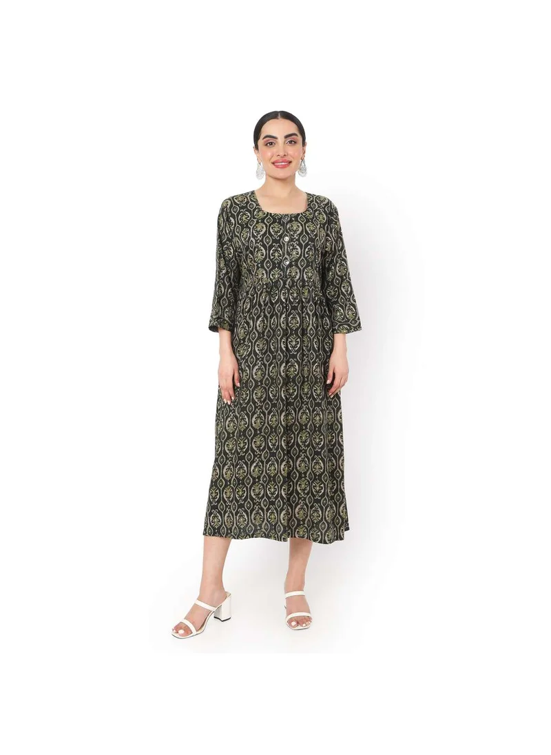 HANA & SARA SHORT GREEN COLOUR STYLISH HIGH QUALITY PRINTED WITH FRONT BUTTONED STYLED ARABIC KAFTAN JALABIYA DRESS