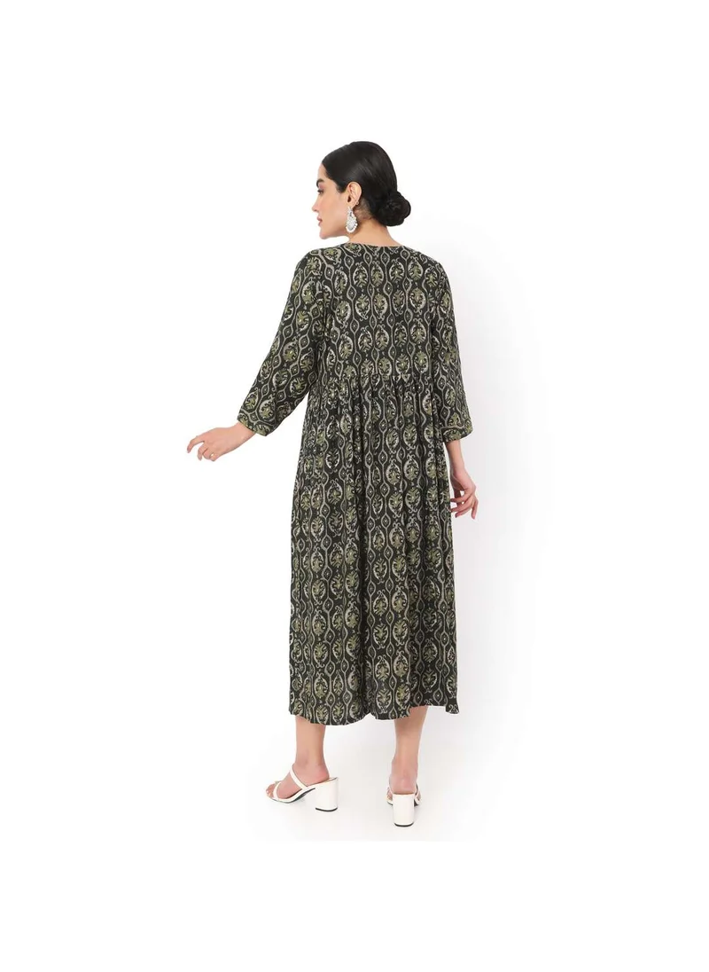 HANA & SARA SHORT GREEN COLOUR STYLISH HIGH QUALITY PRINTED WITH FRONT BUTTONED STYLED ARABIC KAFTAN JALABIYA DRESS