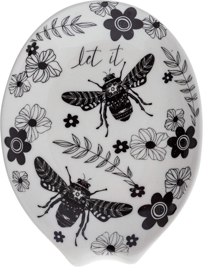 Karma , Boho Spoon Rest, Black and White Ceramic Spoon Rest, Ceramic Spoon Rest for Countertop, Bee - Image 1