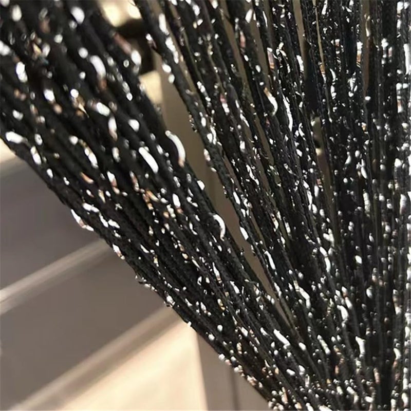 ave split Decorative Door String Curtain Wall Panel Fringe Window Panel Drapes Room Divider Blind Divider Tassel Screen Home 100cm*200cm (black1) - Image 2
