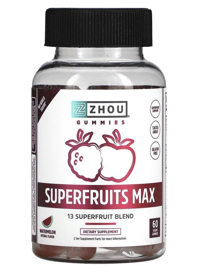 Zhou Nutrition Superfruits Max Watermelon 60 Vegan Gummies 