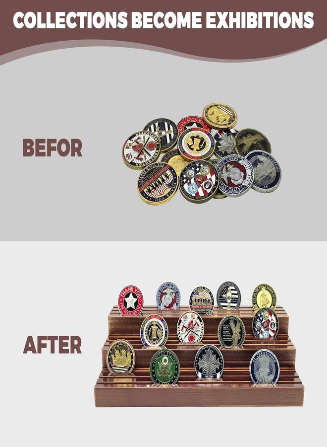 SPVIKISGO Challenge Coin Display Stand, Solid Wood Military Coin Holder Display, 9 Rows of Challenge Coin Holders, Holds 45-60 Coins - Image 3
