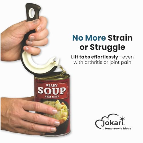 Jokari Ring Pull Can Opener for Soda and Food Cans Arthritis Aid with Non Slip Grip for Seniors Kids and Nail Protection Manual Pull Tab Tool for Easy Open Cans Black Dishwasher Safe - Image 2