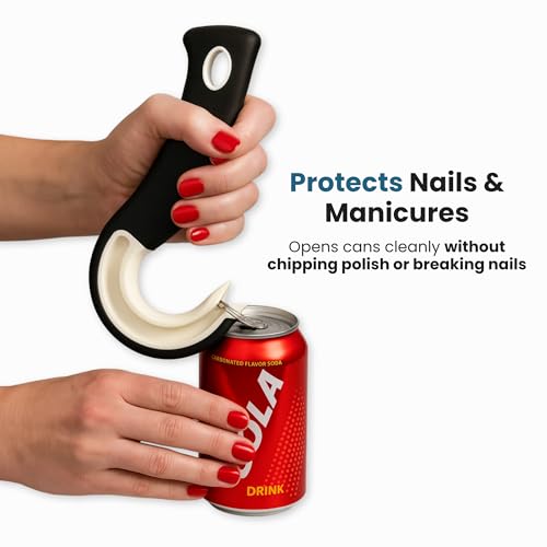 Jokari Ring Pull Can Opener for Soda and Food Cans Arthritis Aid with Non Slip Grip for Seniors Kids and Nail Protection Manual Pull Tab Tool for Easy Open Cans Black Dishwasher Safe - Image 3