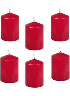 Lukadah Premium Quality Red Pillar Candles,SPA Candles,Party Candles,Unscented Candles,Decorative Candles (Pack of 6)  - Image 1