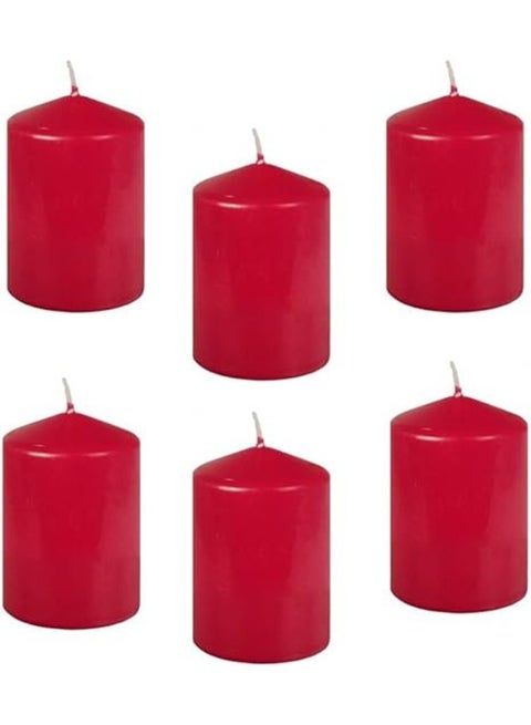 Premium Quality Red Pillar Candles,SPA Candles,Party Candles,Unscented Candles,Decorative Candles (Pack of 6)