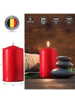 Lukadah Premium Quality Red Pillar Candles,SPA Candles,Party Candles,Unscented Candles,Decorative Candles (Pack of 6)  - Image 3