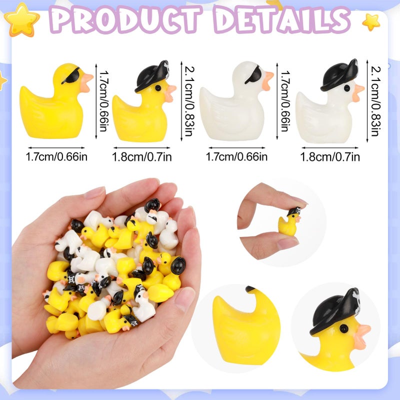 GGSTDDUP 80 Pcs Mini Pirate Resin Ducks, Funny Cruise Ducks, Yellow Pirate Ducks with Cap, Cute One-Eyed Ducks, Small Ducks Summer Pirate Party Favors Gifts (4 Styles) - Image 2
