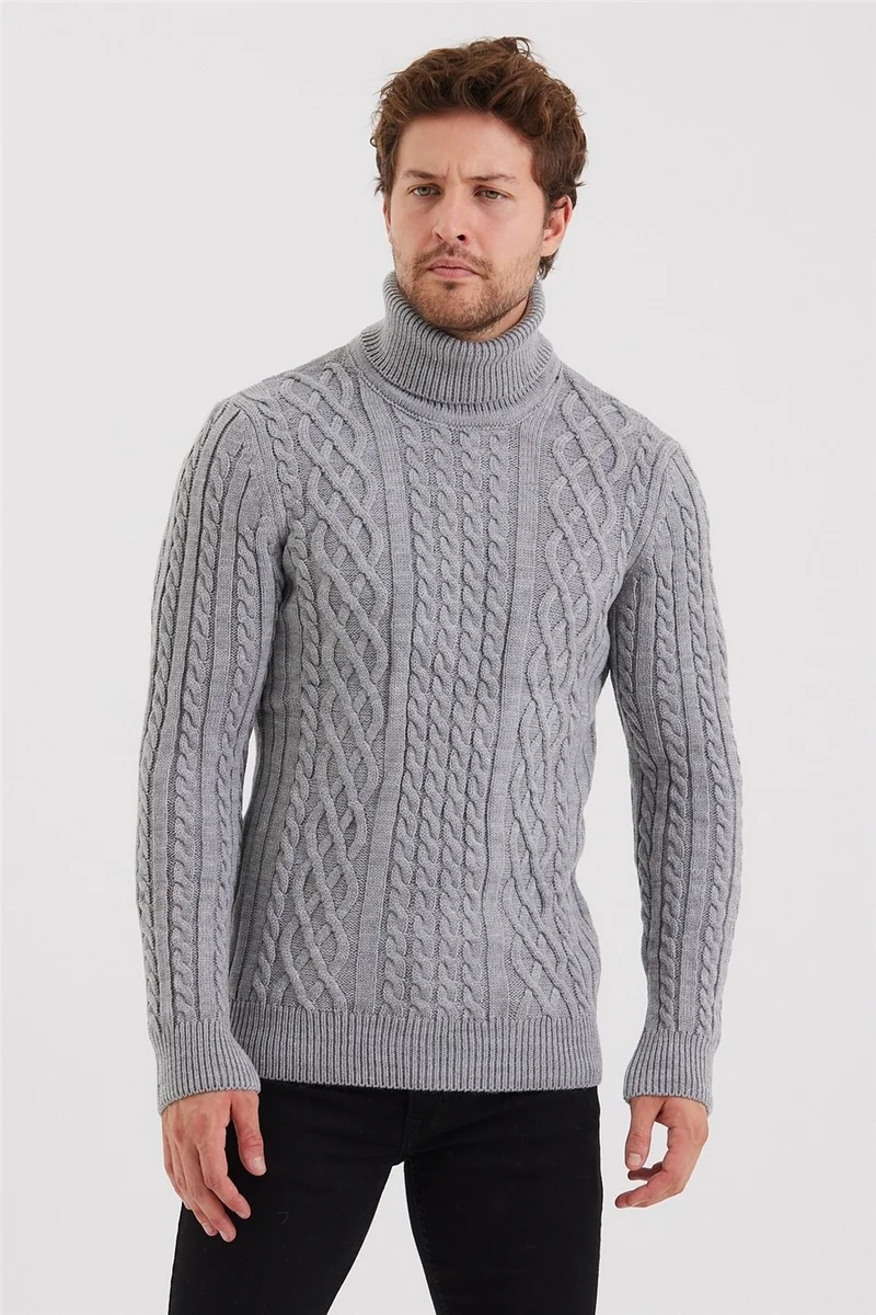 Cool Tarz Cool Style Men's Gray Knitted Patterned Knitwear SWEATER-TRZ8152R02S