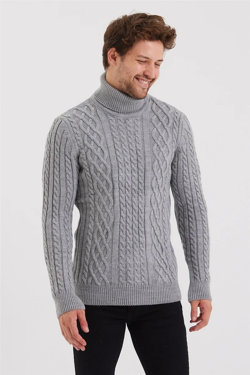 Cool Tarz Cool Style Men's Gray Knitted Patterned Knitwear SWEATER-TRZ8152R02S