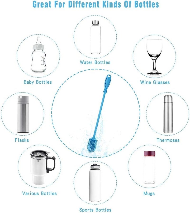 ddLUCK Silicone Bottle Cleaning Brush with Long Handle, Water Bottle Cleaner for Baby Bottles, Hydro Flask, Sports Bottle, Vase, Glassware, Perfect for Smaller Diameter Bottle Openings (Qty 1) - Image 5