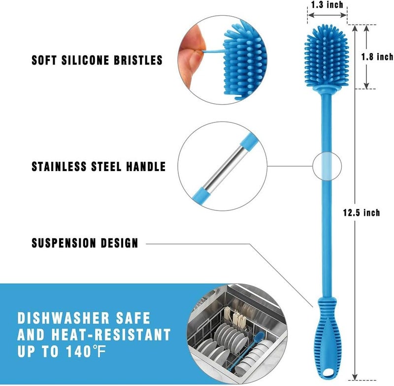 ddLUCK Silicone Bottle Cleaning Brush with Long Handle, Water Bottle Cleaner for Baby Bottles, Hydro Flask, Sports Bottle, Vase, Glassware, Perfect for Smaller Diameter Bottle Openings (Qty 1) - Image 4