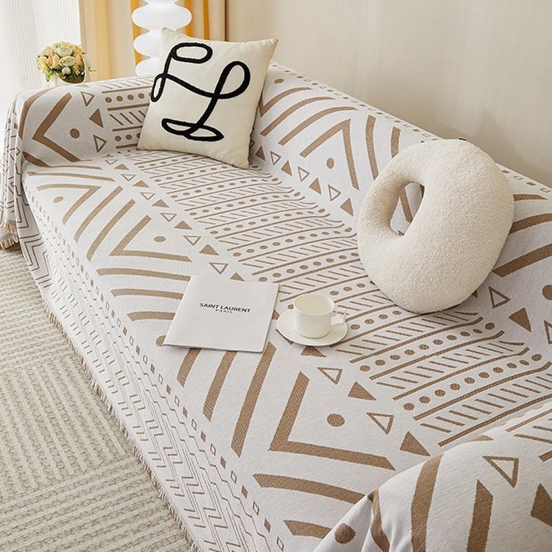 Retro Jacquard Sofa Cover - Cat-Proof & Anti-Scratch Couch Protector Slipcover with Tassels | Universal Fit for 1 2 3 4 Seater L U Sofas | Bohemian Style Sofa Throw (Brown, 180 * 460cm) - Image 1