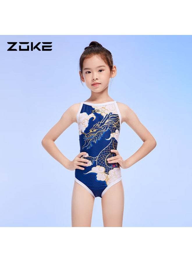 Zoke Children's Girls One-piece Triangle Swimsuit 123525825, Deep Blue Floral, Size 130 - Image 4