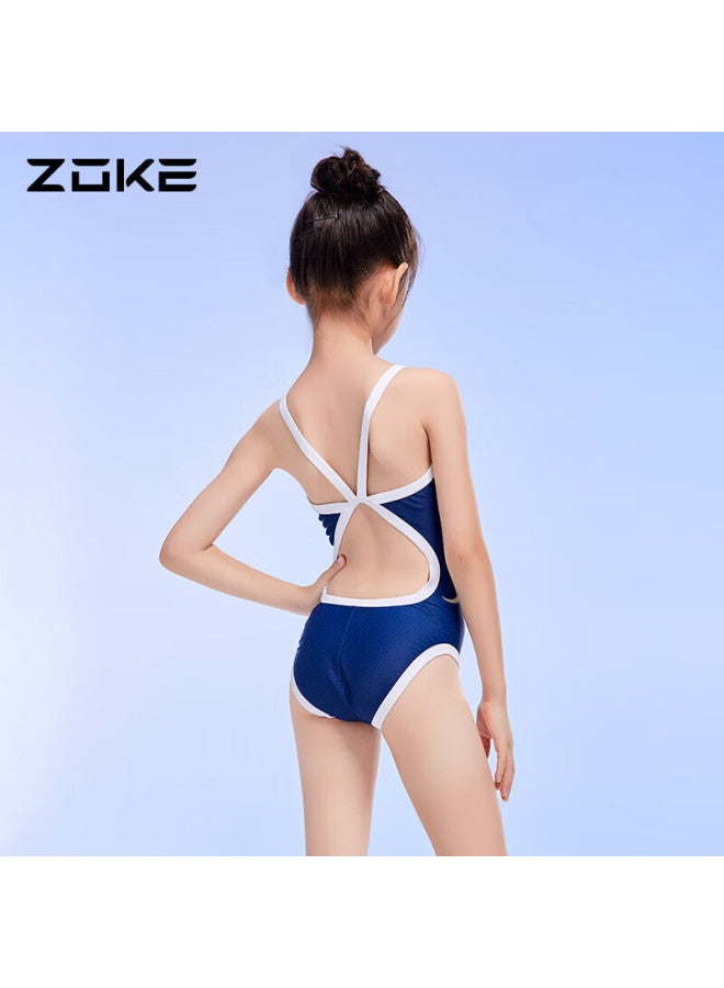 Zoke Children's Girls One-piece Triangle Swimsuit 123525825, Deep Blue Floral, Size 130 - Image 3