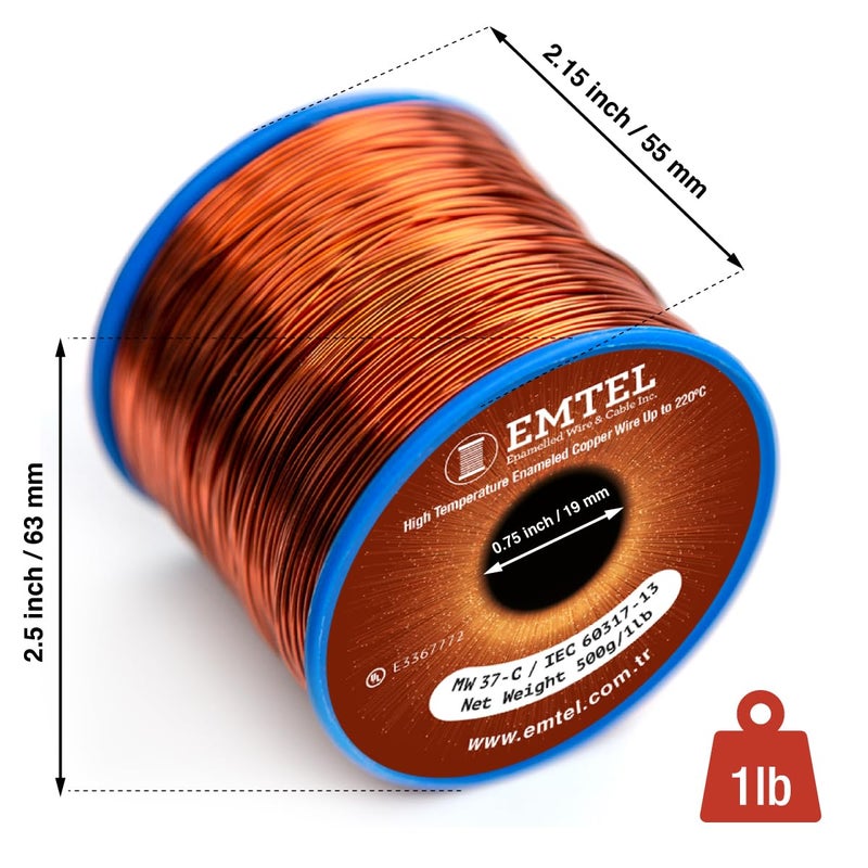 Emtel 18 AWG - 1 lb (202 feet) 99.9% Pure Copper Wire, Enameled Magnetic Wire for Motor, Transformer, Magnetic Coil, & Electroculture Gardening, Winding Magnet Wire - 220Â°C (428Â°F) Thermal Class - Image 3