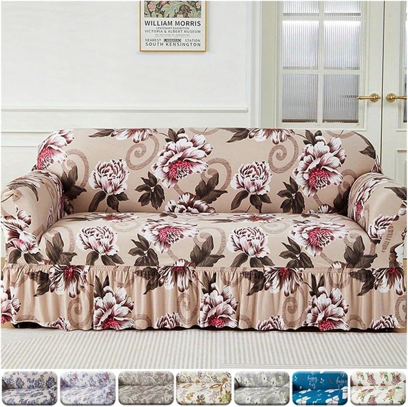 1pc Floral Printed Sofa Slipcover with Skirt Elastic Couch for Living Room for Sofa Couch Cushion Covers(Color 12,1pc Single Set) - Image 2