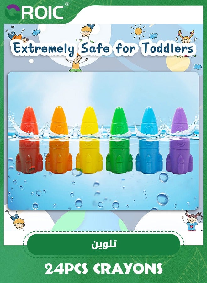 GROIC 24 Colors Space Crayons for Toddlers, Mess Free Unbreakable Non-toxic Crayon Gifts, Easy to Hold Washable Crayons for Kids, Safe Coloring Gifts for Kids School - Image 4