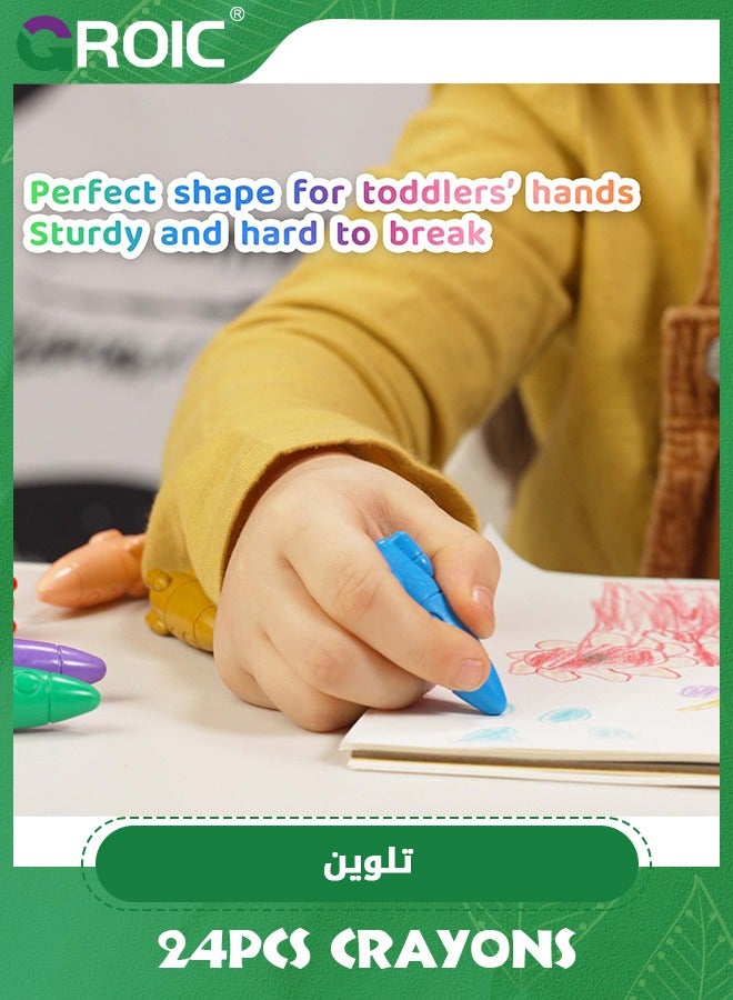 GROIC 24 Colors Space Crayons for Toddlers, Mess Free Unbreakable Non-toxic Crayon Gifts, Easy to Hold Washable Crayons for Kids, Safe Coloring Gifts for Kids School - Image 5