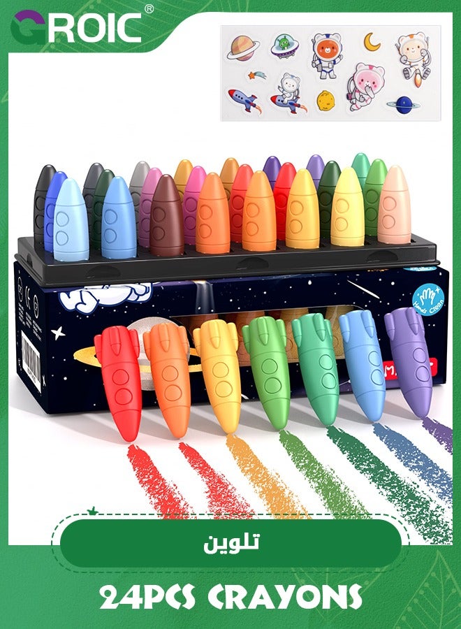 GROIC 24 Colors Space Crayons for Toddlers, Mess Free Unbreakable Non-toxic Crayon Gifts, Easy to Hold Washable Crayons for Kids, Safe Coloring Gifts for Kids School - Image 1