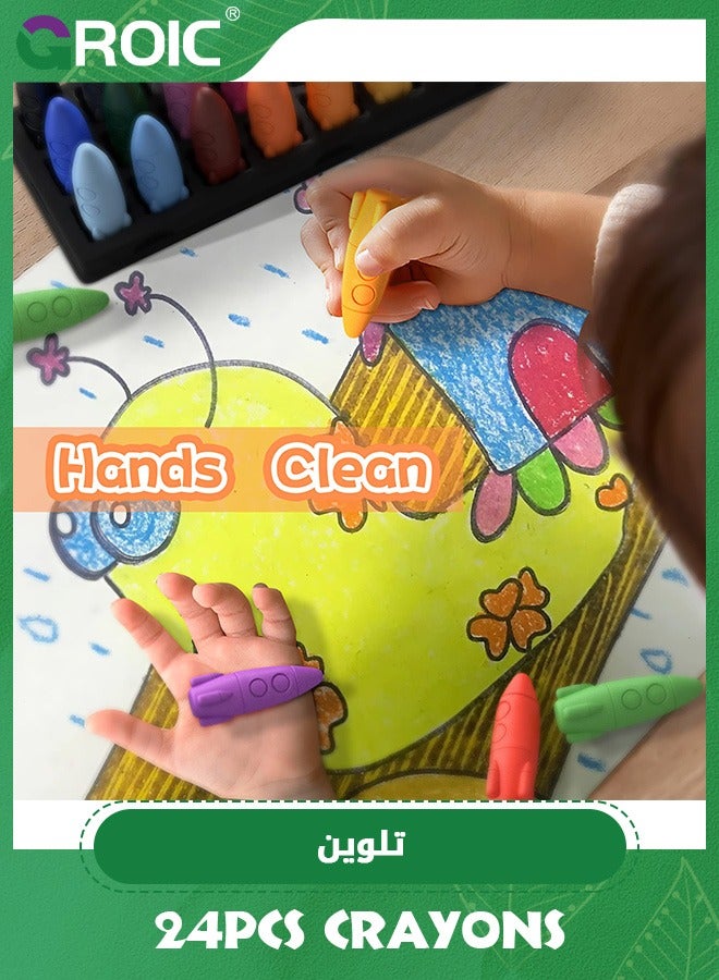 GROIC 24 Colors Space Crayons for Toddlers, Mess Free Unbreakable Non-toxic Crayon Gifts, Easy to Hold Washable Crayons for Kids, Safe Coloring Gifts for Kids School - Image 2