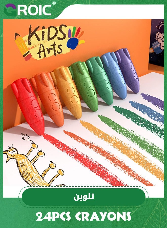 GROIC 24 Colors Space Crayons for Toddlers, Mess Free Unbreakable Non-toxic Crayon Gifts, Easy to Hold Washable Crayons for Kids, Safe Coloring Gifts for Kids School - Image 3