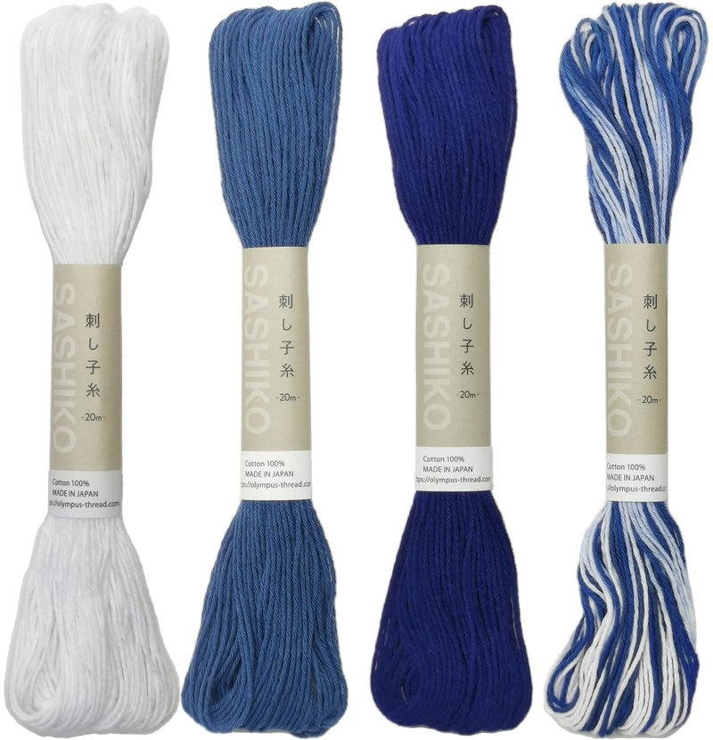 Olympus Sashiko Thread 20m(21.8yds) 4skeins Color Bundles 100% Cotton (#01,#10,#18,#52) - Image 1