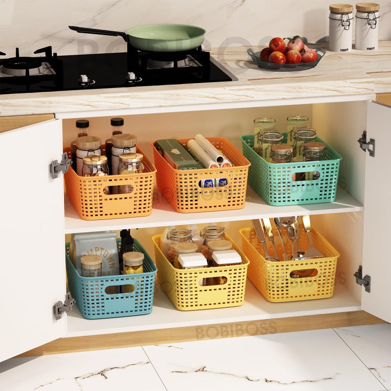 BOBIBOSS Colorful Plastic Storage Baskets with Lids 8 Pack Stackable Storage Bins Containers for Shelves Organizing, Colored Cute Decorative Storage Boxes for Classroom, Playroom, Closet, Pantry - Image 5