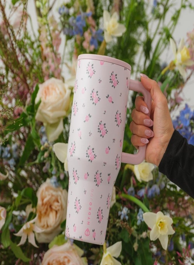 HydroJug هيدروجوج ترافيلر - زجاجة ماء سعة 40 أونصة مع مقبض وقشة قابلة للطي - تناسب حوامل الأكواب، كوب مقاوم للتسرب - قابلة لإعادة الاستخدام من الفولاذ المقاوم للصدأ وقاعدة مطاطية - هدايا للنساء والرجال، وايلد روز - Image 5