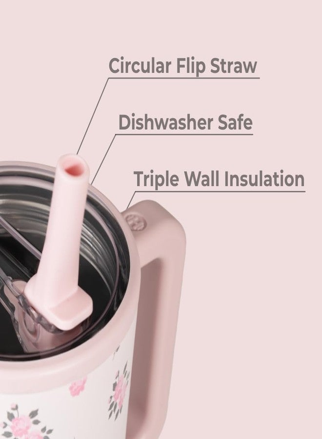 HydroJug هيدروجوج ترافيلر - زجاجة ماء سعة 40 أونصة مع مقبض وقشة قابلة للطي - تناسب حوامل الأكواب، كوب مقاوم للتسرب - قابلة لإعادة الاستخدام من الفولاذ المقاوم للصدأ وقاعدة مطاطية - هدايا للنساء والرجال، وايلد روز - Image 3