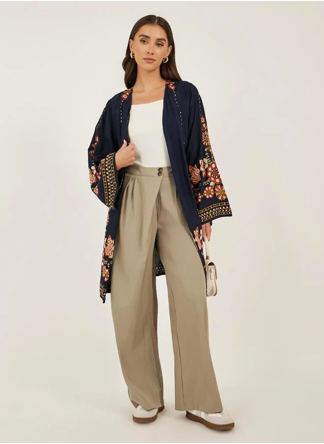 ستايلي Floral Printed Regular Fit Knee Length Kimono