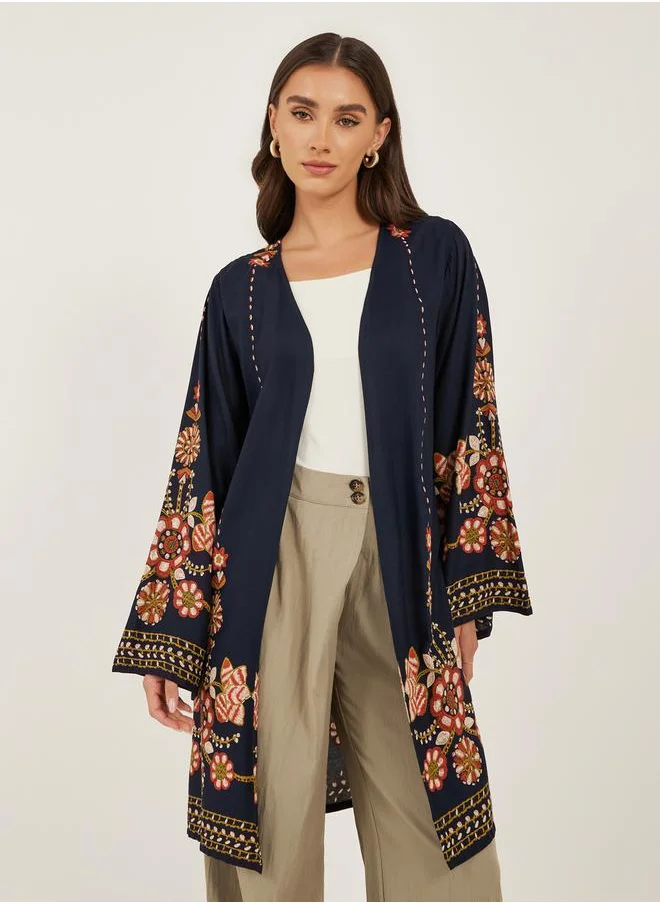 ستايلي Floral Printed Regular Fit Knee Length Kimono
