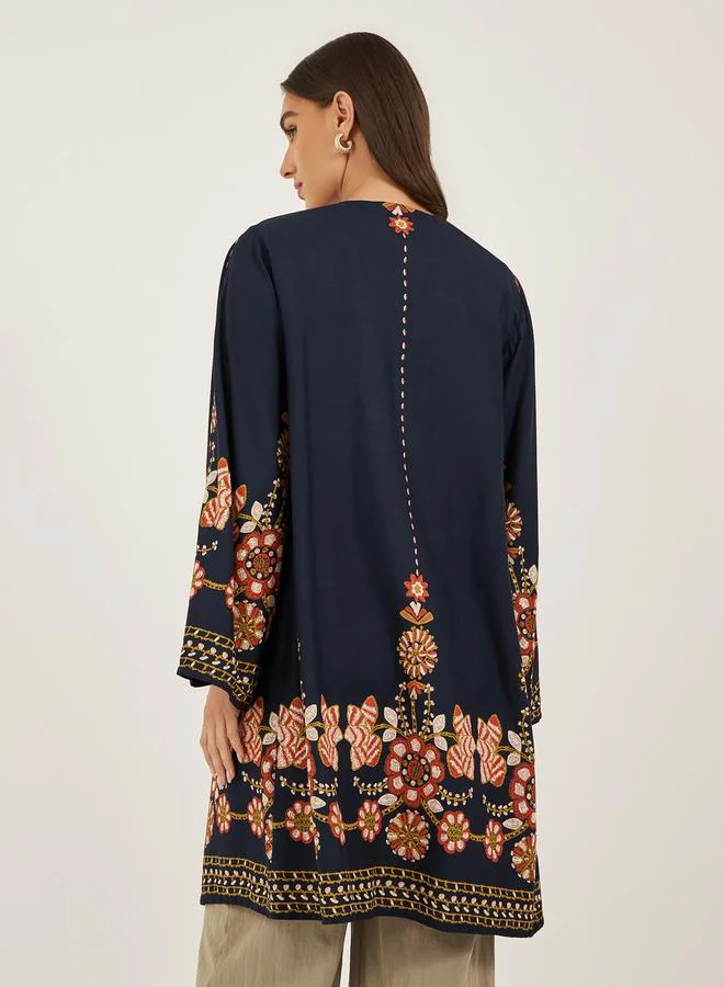 ستايلي Floral Printed Regular Fit Knee Length Kimono