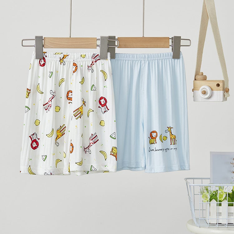 Children'S Cropped Pants 5-Point Pants For Boys And Girls, Cold-Feeling Cotton Thin Loose Mid-Shorts Home Bottoming Pajamas 2-Pack - Image 1