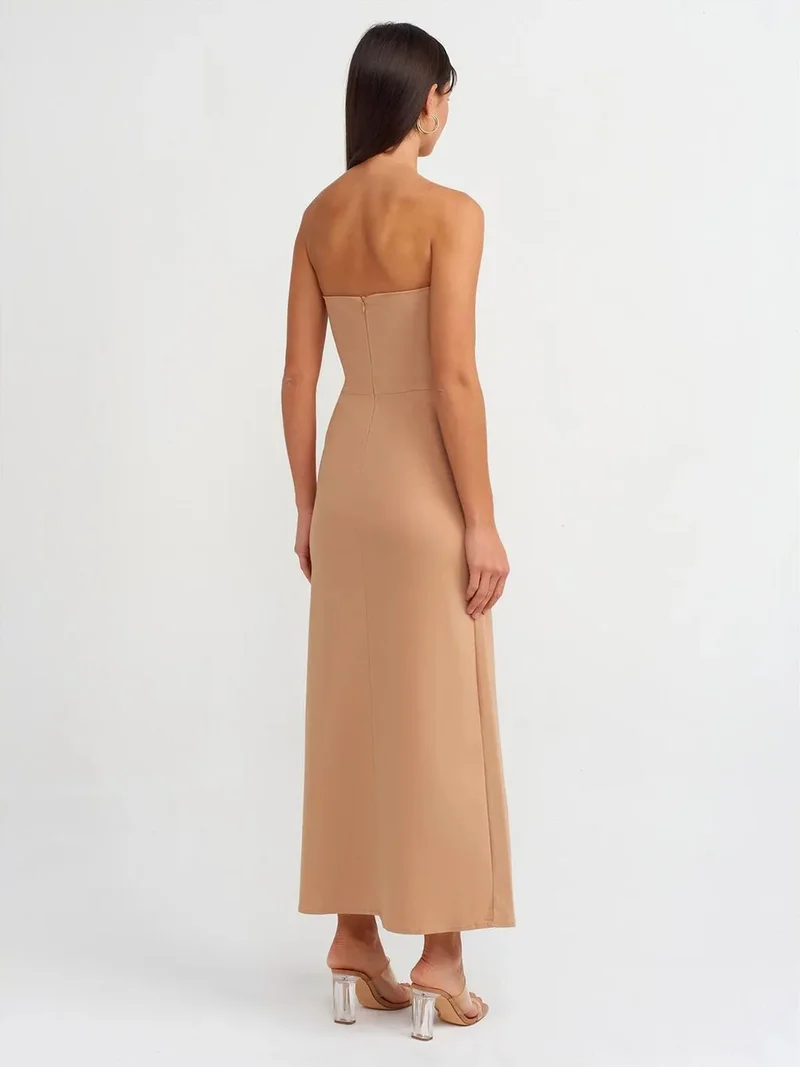 Dilvin DILVIN Strapless Fitted Midi Dress With Slit