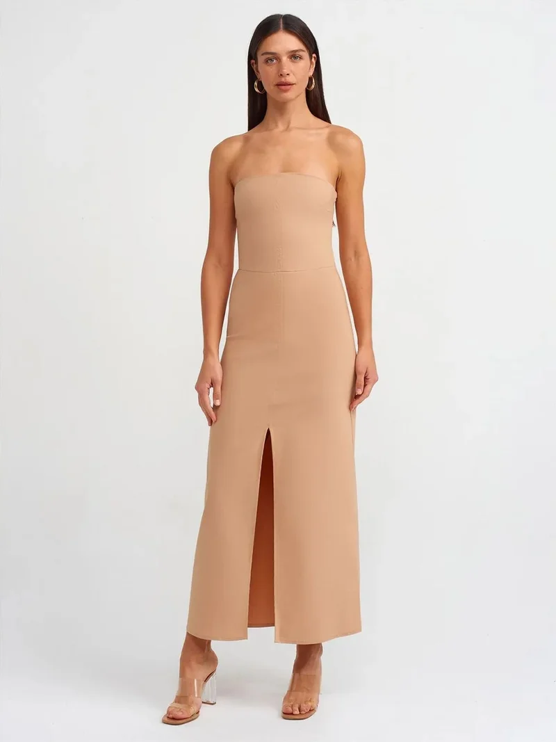 Dilvin DILVIN Strapless Fitted Midi Dress With Slit