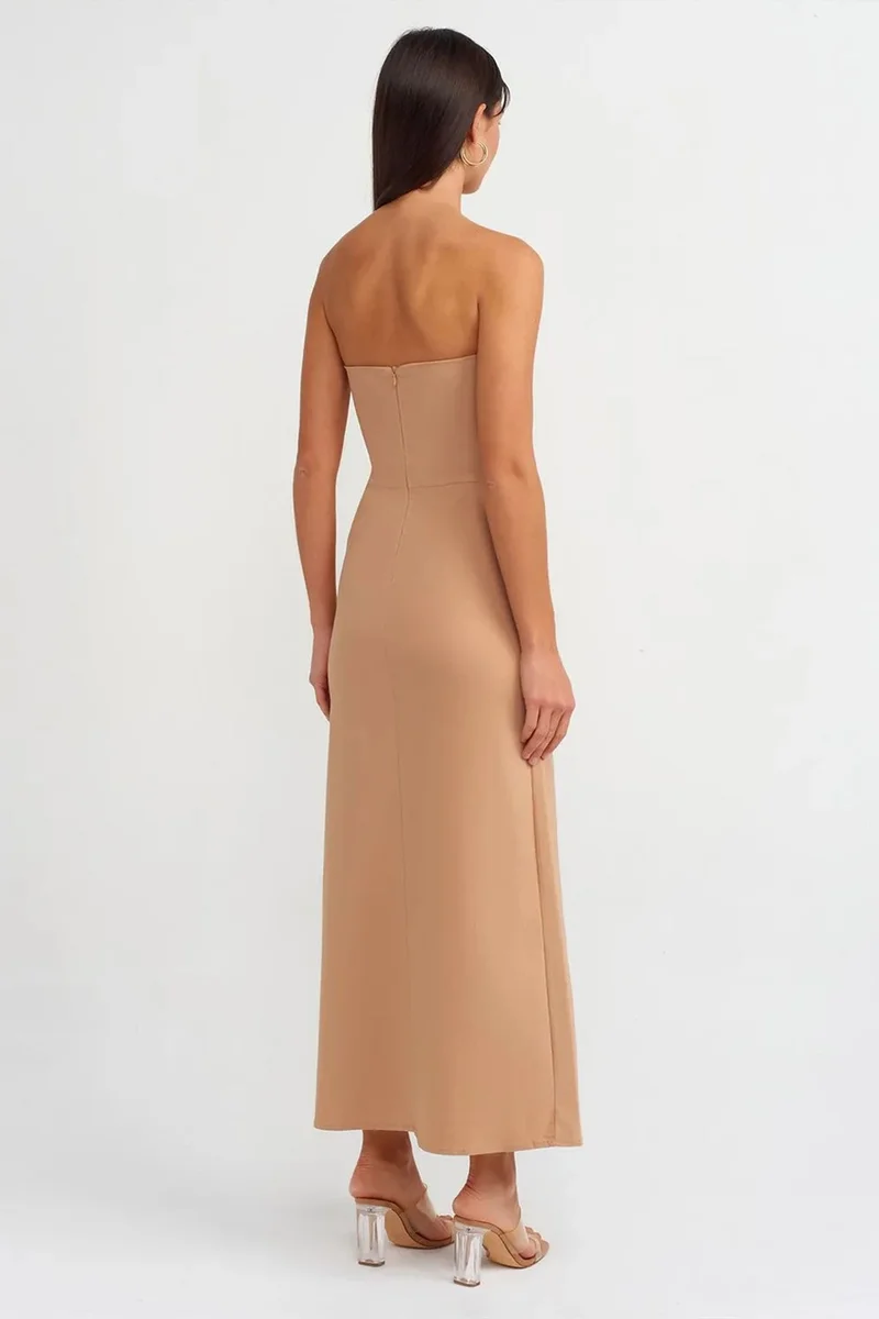 ديلفين DILVIN Strapless Fitted Midi Dress With Slit