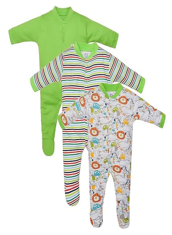 Magic Town® 100% Hosiery Cotton Unisex Long Sleeve Sleep Suit Romper for Boys Girls and Infants Set of 3 (0-3 Months) - Image 1