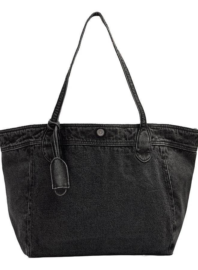Parfois Shopper Denim Bag With Pendant