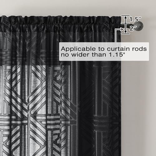 Simplebrand Black Semi Sheer Curtains 45 Inch Length 2 Panels, Geometric Jacquard Clip Textured Short Sheer Curtains for Bedroom，Modern Elegant Window Curtains Drapes/Treatment Sheer，42x45 inch - Image 4