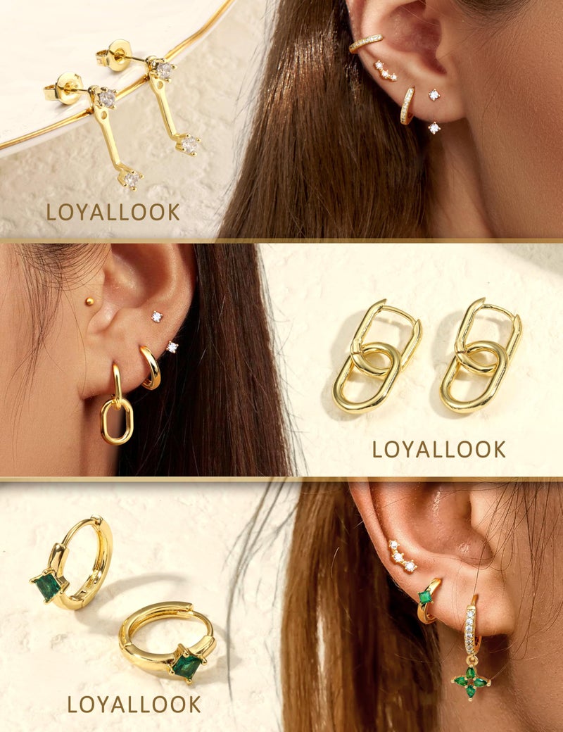 LOYALLOOK 11Pairs Gold Hoop Earrings for Women-Hypoallergenic Surgical Steel Earrings 14K Gold Plated Cartilage Earring Sets for Multiple Piercing Trendy Earring Stacks Flat Back Stud Hoops - Image 3